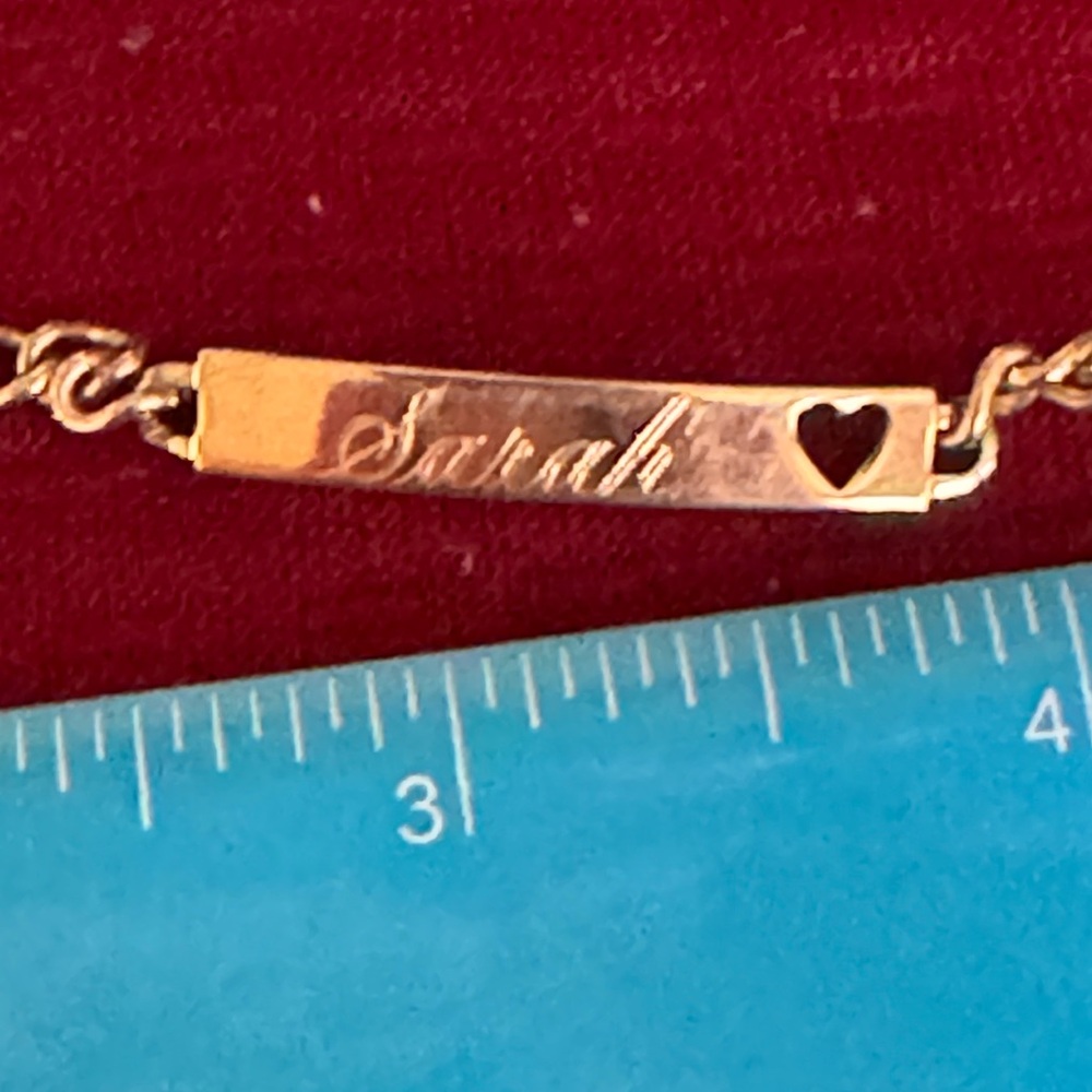 Gold Heart Bracelet with “Sarah” engraved